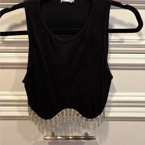 Zara Black Crop Top with Silver Fringe